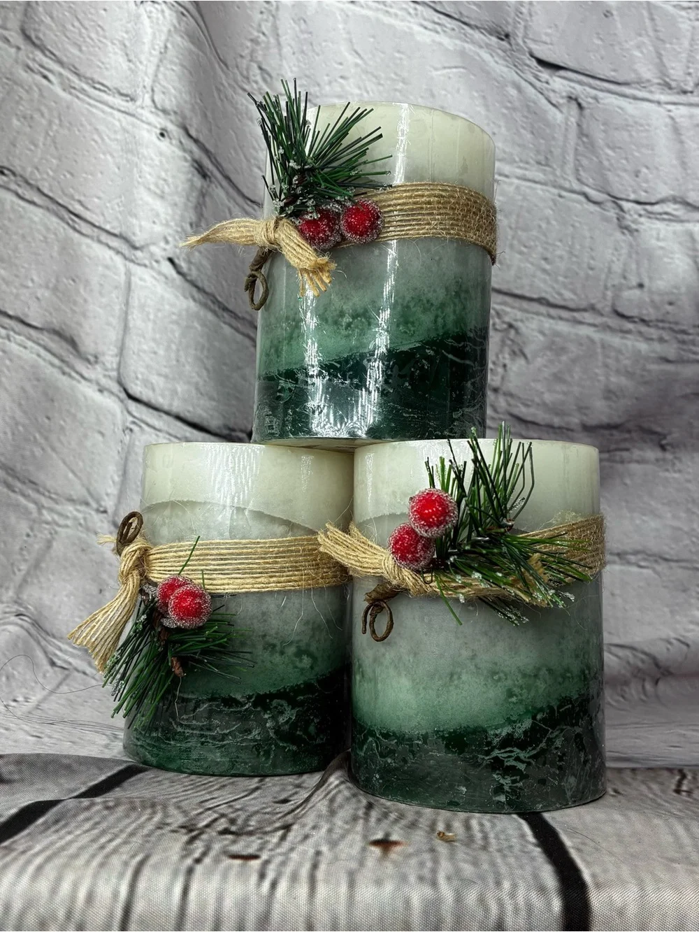 3 PC NIP Pier 1 Imports Holiday Forest Pillar 3x4” Candles Christmas Decor HTF